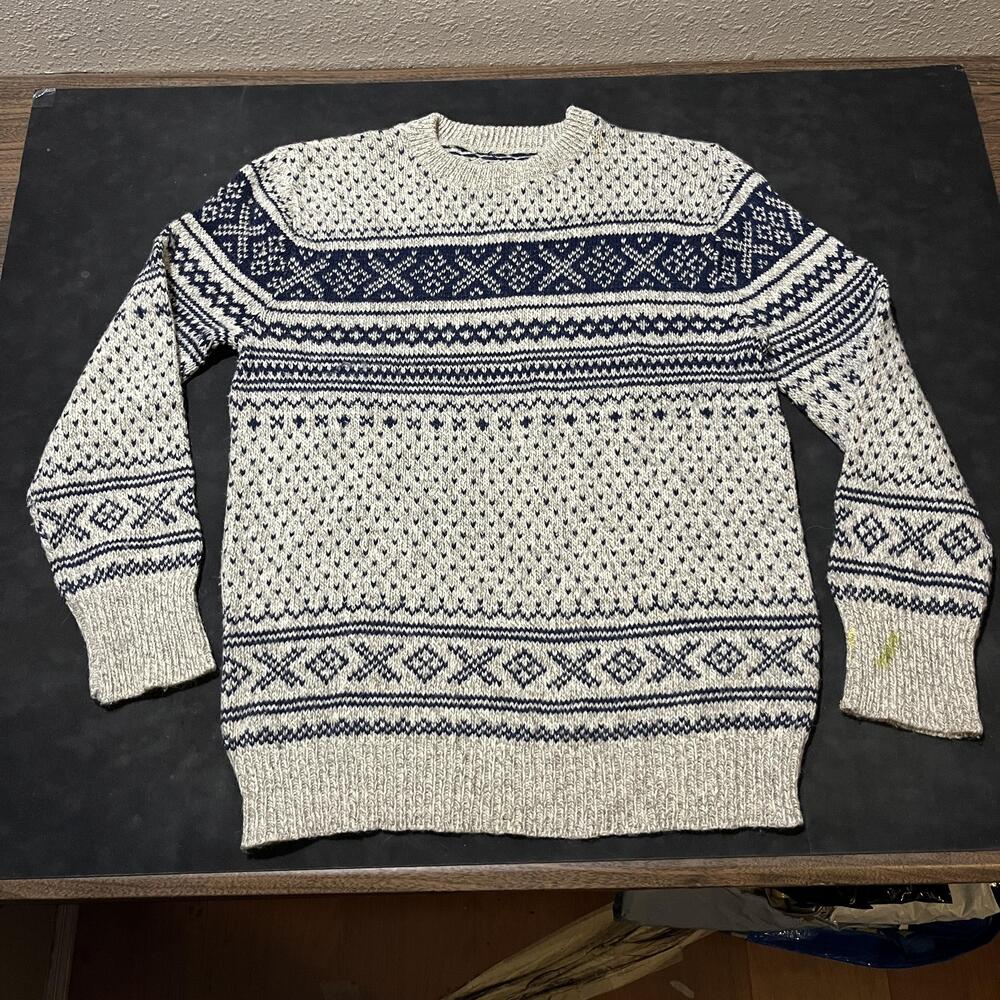 Fair Isle Sweater Birdseye Large Nordic Knit Crewneck Pullover Winter Lopapeysa